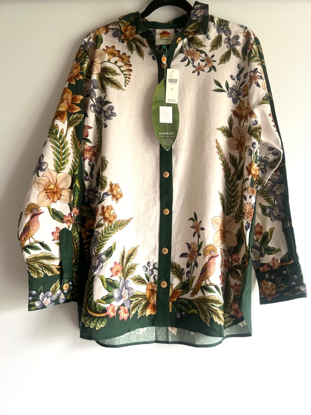 FARM Rio Sand Nature Botanical Linen Blend Buttondown Top Size Large NWT - Picture 7 of 16